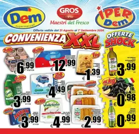 Volantino DEM Pagina 1: Tonno all'olio di oliva Rio Mare €6,99, AIA Nuggets/Cordon Bleu/Spinacine/Cotoletta €2,99