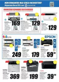 Volantino MediaWorld Pagina 14: Brother Stampante Laser color MFCL3740CDWE €369,00, Epson Stampante EcoTank ET-2956 €249,00