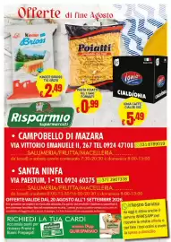 Volantino Risparmio Supermercati Pagina 8: Kinder Brioss €2,49, Pasta Poiatti €0,99