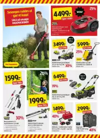Jula kundeavis Side 2: Bensindrevet 4 i 1 multitrimmer 0,9 KW €1.599,00, Vibratorplate 4,8 kW 520x445 mm 13000 N €5.999,00