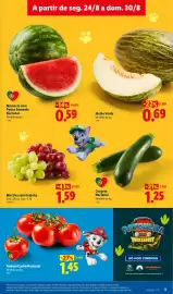 Folheto Lidl semana 35 Página 3: Melancia com Pouca Semente Nacional €0,59, Curgete Nacional €1,25