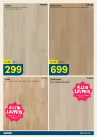 Maxbo kundeavis Side 25: Tarkett Vinylgulv €299,00, Bjelin Herdet tregulv viarp høja xxl eik €699,00
