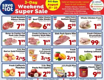 Save a Lot weekly ad Page 1: Usda choice beef cube steaks €6,99, Del Monte fruit naturals fruit cups €5,00