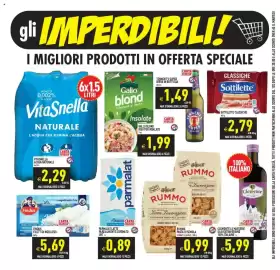 Volantino Pim Supermercati Pagina 2: VitaSnella acqua naturale €2,29, Findus filetti di merluzzo €5,69