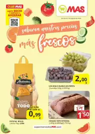 Folleto Supermercados MAS semana 34 Página 1: Uva roja o blanca sin pepita €2,00, Patatas bolsa €0,99