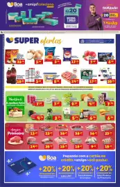 Tabloide Boa Supermercados Página 1: Cerveja budweiser €3,19, Macarrão semola camil €2,49