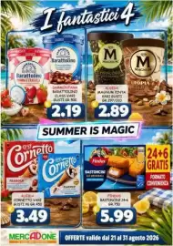 Volantino MercADone Pagina 2: Findus bastoncini €5,99, Algida Cornetto vari gusti €3,49