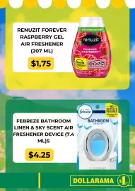 Dollarama flyer Page 5: Febreze bathroom linen & sky scent air freshener device €4,25