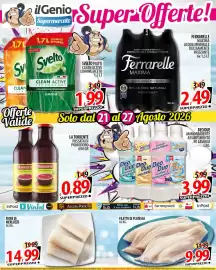 Volantino Il Genio Supermercato settimana 34 Pagina 1: Torrente passata di pomodoro €0,89, Fiore di merluzzo €14,99
