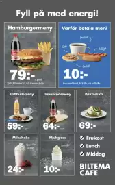 Biltema reklamblad Sida 19: Milkshake €24,00, Köttbullemeny €59,00