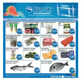 Blue Sky Supermarket flyer week 34 Page 1: Fresh Pork Butt €2,59, Narra White Glutinous Rice €2,99