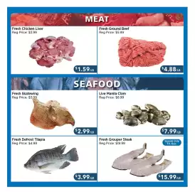 Blue Sky Supermarket flyer week 34 Page 4: Fresh Grouper Steak €15,99, Live Manila Clam €7,99