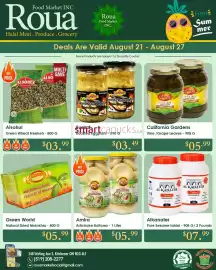 Roua Food Market flyer Page 3: Alkanater pure sesame tahini €7,99, Amira Artichoke Bottoms €5,99