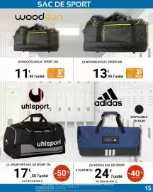 Catalogue E.Leclerc Sport page 15: Uhlsport - sac €17,50, Woodsun sac sport 20l €11,90
