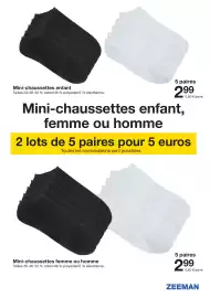 Catalogue Zeeman page 4: Mini-chaussettes enfant €2,99, Mini-chaussettes femme ou homme €2,99