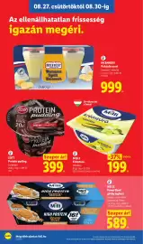 Lidl akciós újság hét 35 Oldal 10: Milli krémtúró €199,00, Zott protein pudding €399,00