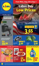 Lidl weekly ad week 35 Page 1: Butcher's Specialty fresh boneless / skinless chicken breast €2,49, Lidl blueberries €2,49