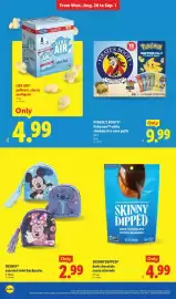Lidl weekly ad week 35 Page 20: Disney assorted mini backpacks €2,99, Skinnydipped dark chocolate cocoa almonds €4,99