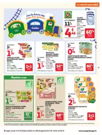Catalogue Auchan page 23: Bledina PETITS POTS DESSERTS POMMES BANANES €1,25, BABYBIO Gourdes pomme & poire €1,02