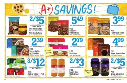 Price Chopper weekly ad week 34 Page 14: PICS Frozen Waffles or Pancakes €2,39, PICS Family Size White Bread €3,00
