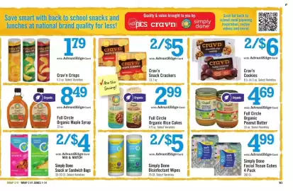 Price Chopper weekly ad week 34 Page 15: Crav’n Snack Crackers €2,50, Simply Done Disinfectant Wipes €2,50