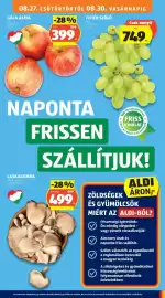 ALDI akciós újság hét 35 Oldal 9: Fehér szőlő €749,00, Laskagomba €499,00