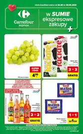 Carrefour Express gazetka tydzień 35 Strona 1: Winogrono jasne €4,99, Masło ekstra Polskie €1,00