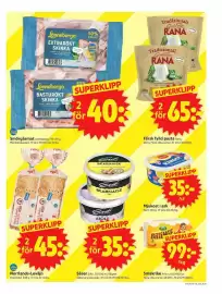 ICA Supermarket reklamblad vecka 35 Sida 5: Lönneberga basturökt skinka €40,00, Norrlands-Levän €45,00