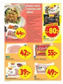 ICA Supermarket reklamblad vecka 35 Sida 8: Ica skinkschnitzel €42,00, Lithells varmkorv, wienerkorv €55,00
