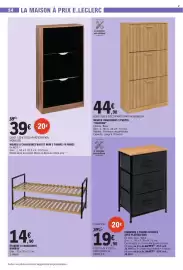 Catalogue E.Leclerc page 54: FAUSTINE MEUBLE CHAUSSURES 3 PORTES €44,90, COMMODE 3 TIROIRS INTISSÉS €19,90