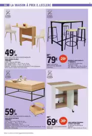 Catalogue E.Leclerc page 56: ENSEMBLE TABLE HAUTE ET 4 TABOURETS €79,00, FAUSTINE TABLE CONSOLE PLIABLE €49,90