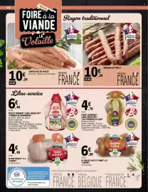 Catalogue E.Leclerc page 10: Loué Poule Fermière €4,79, Label Rouge Poulet Fermier €6,49