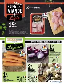 Catalogue E.Leclerc page 15: LA FERME D'ERQUINVILLIERS Oignon rouge €1,35, CAROTTE LITÉE LA BELLE D'ARMANCOURT €1,29