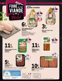 Catalogue E.Leclerc page 8: Dabia Merguez Pur Bœuf €10,49, Réghalal Poule €3,69