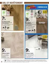 Catalogue E.Leclerc Brico page 8: RAPIDO Sol stratifié €7,99, CARRELAGE "TECHNO" €9,90