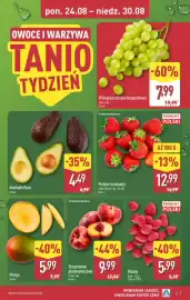 ALDI gazetka tydzień 35 Strona 3: Polskie truskawki €12,99, Winogrona zielone bezpestkowe €7,99