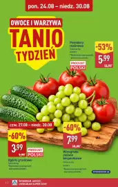 ALDI gazetka tydzień 35 Strona 6: Winogrona zielone bezpestkowe €7,99, Ogórki gruntowe €3,99