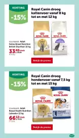 AVEVE folder Pagina 11: Royal Canin droog hondenvoer €66,12, Royal Canin droog kattenvoer €33,40