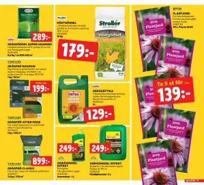 Jem&Fix reklamblad Sida 13: OGRÄSMEDEL EFFEKT €249,00, GRÄSFRÖ AFTER MOSS €199,00