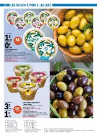 Catalogue E.Leclerc page 28: TROPIC APÉRO Olives vertes dénoyautées €3,50, SUD & SOL Olives dénoyautées €0,64