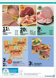 Catalogue E.Leclerc page 3: La Snacki originale €3,80, Lardons Nature €3,15