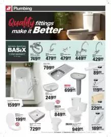 Build It catalogue Page 6: SABS Half Round Gutter €189,99, BASIX Makoya Sink Deck Mixer €429,99