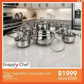 Tafelberg Furnishers catalogue week 34 Page 7: Snapp Chef 12pc Supreme Cookware Set €1.999,00