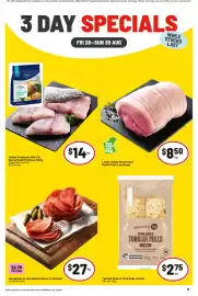 IGA catalogue Page 1: Turkish Pide or Oval Rolls 4 Pack €2,75, Global Seafoods Skin On Barramundi Portions €14,00