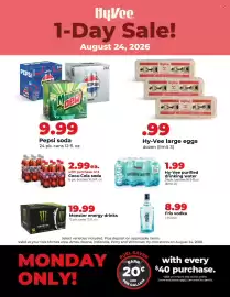 Hy-Vee weekly ad Page 1: Hy-Vee large eggs €0,99, Coca-Cola soda €2,99