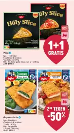 Delhaize folder week 35 Pagina 27: Gepaneerde vis €7,88, Pizza Iglo Holy Slice divine garlic bread €3,99