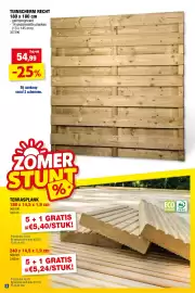 Hubo folder Pagina 2: Tuinscherm recht €54,99, Terrasplank €5,40