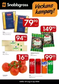 Snabbgross reklamblad Sida 1: Kvisttomater €16,90, Valio smör €94,90