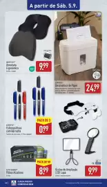 Folheto ALDI semana 36 Página 24: Expertiz esferográficas com borracha €0,99, Novitesse almofada ergonómica sortido €9,99