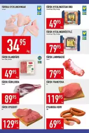 Matdax reklamblad vecka 35 Sida 13: Kycklingvingar €34,95, Färsk fransyska €119,95